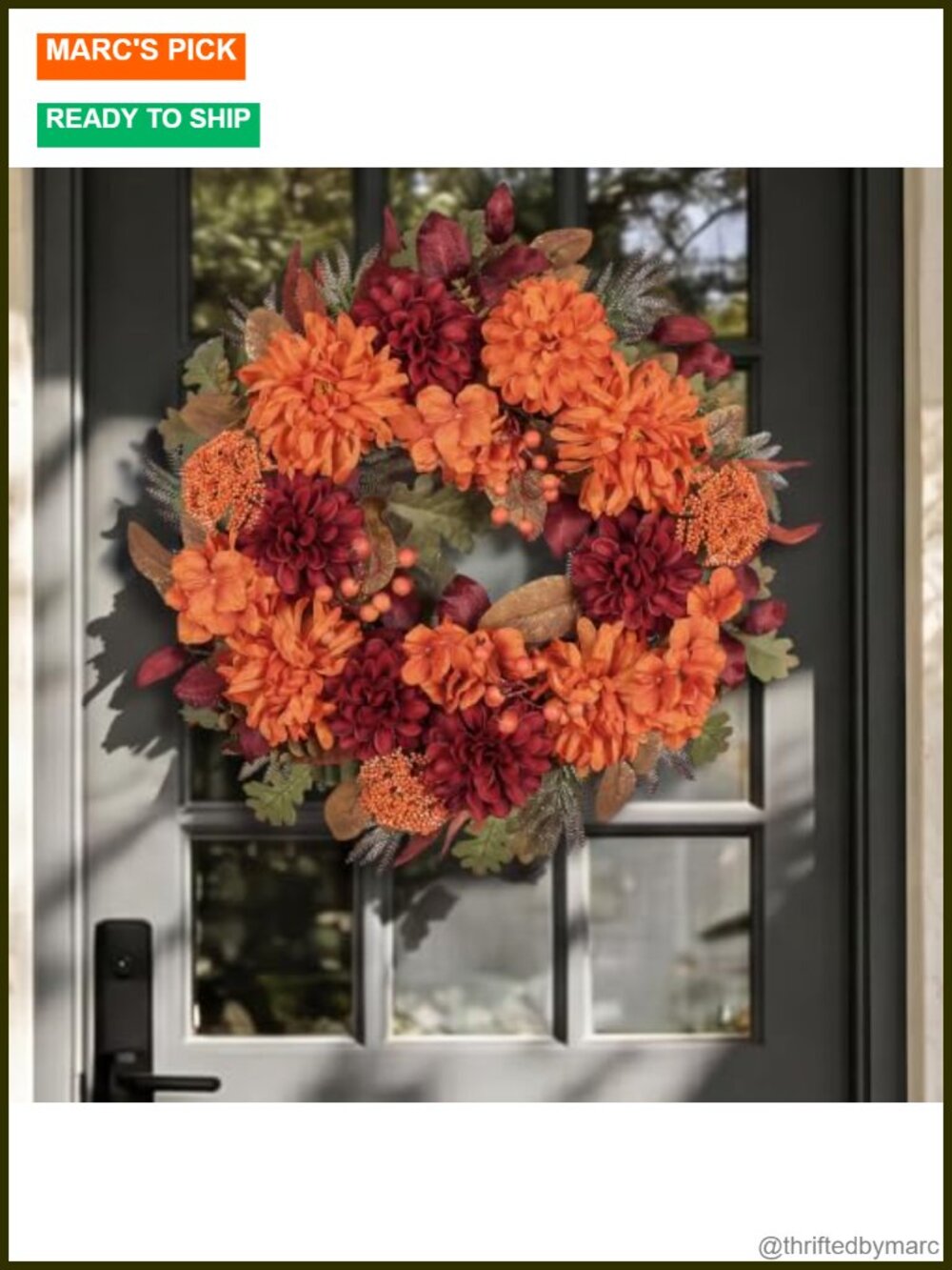 Handmade Fall Floral Wreath 24 Inch Front Door Decor